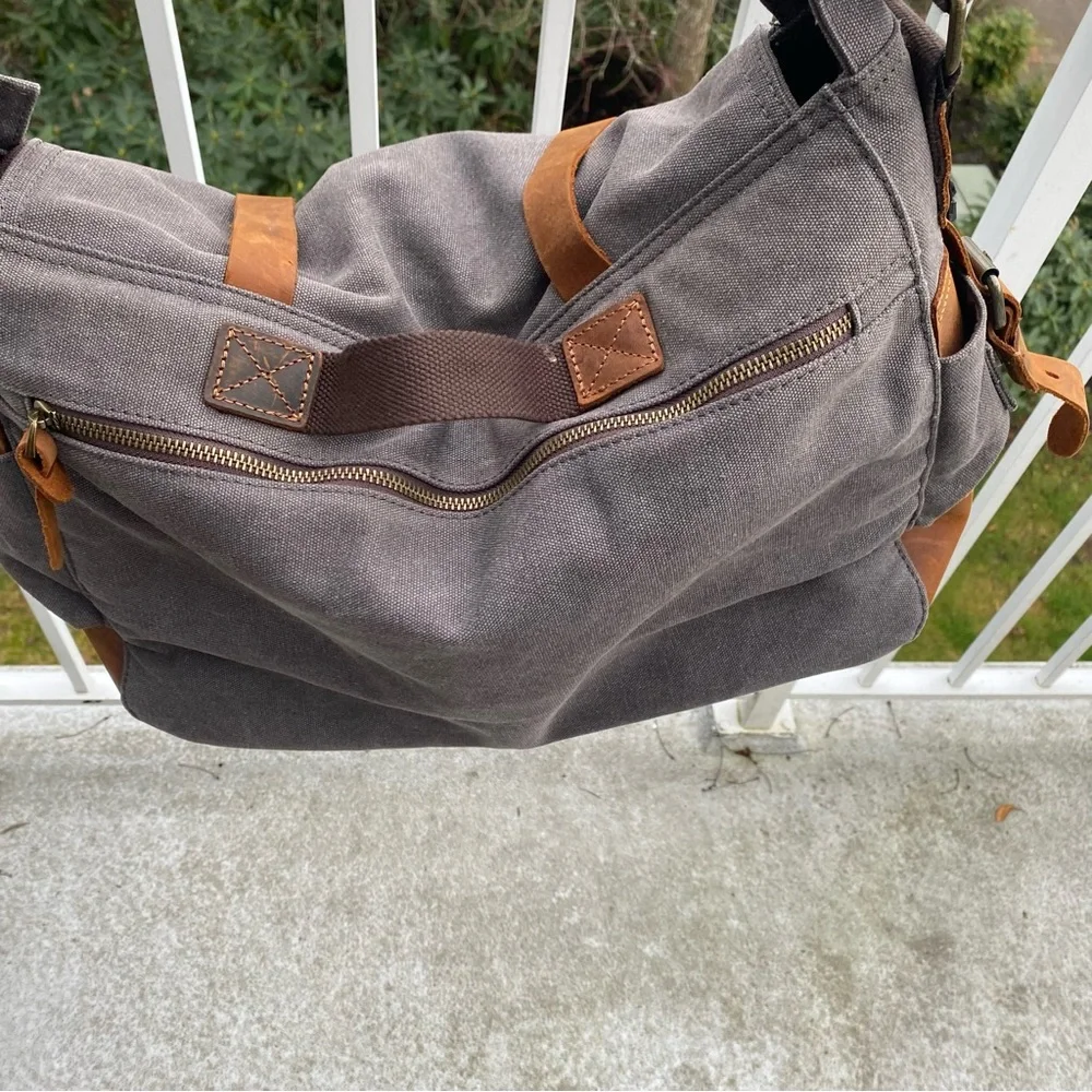 Lifewit Brown Canvas & Leather Satchel Messenger Cross Body Shoulder Bag Grey